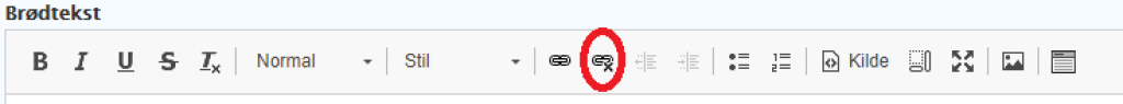 Knapp for å fjerne lenke i verktøylinjen til brødtekst