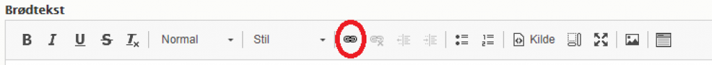 Knapp for lenke i verktøylinjen til brødtekst